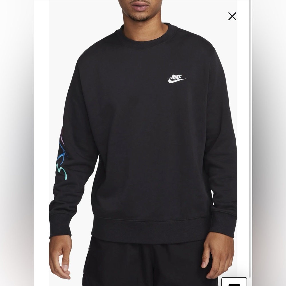 Nike Club Fleece Men's Brushed-Back Graphic Crew Size M Black FB7475-011